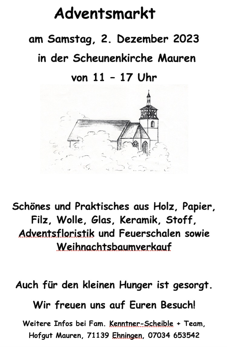 Adventsmarkt 2023 am Samstag 2.12.23 von 11-17 Uhr